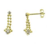 Brinco folheado a ouro c/ pedrinhas de strass (cores sortidas) e correntes de bolinhas